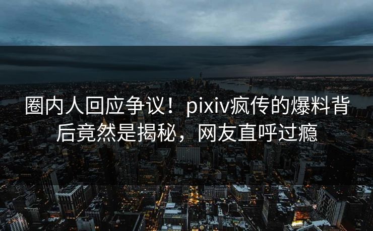 圈内人回应争议！pixiv疯传的爆料背后竟然是揭秘，网友直呼过瘾