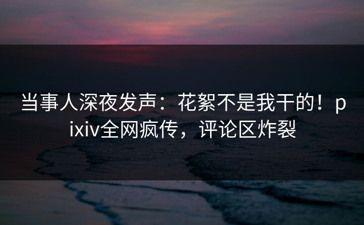 当事人深夜发声：花絮不是我干的！pixiv全网疯传，评论区炸裂